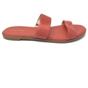 COLE HAAN findra flat slide suede sandals size 12B dark coral pink